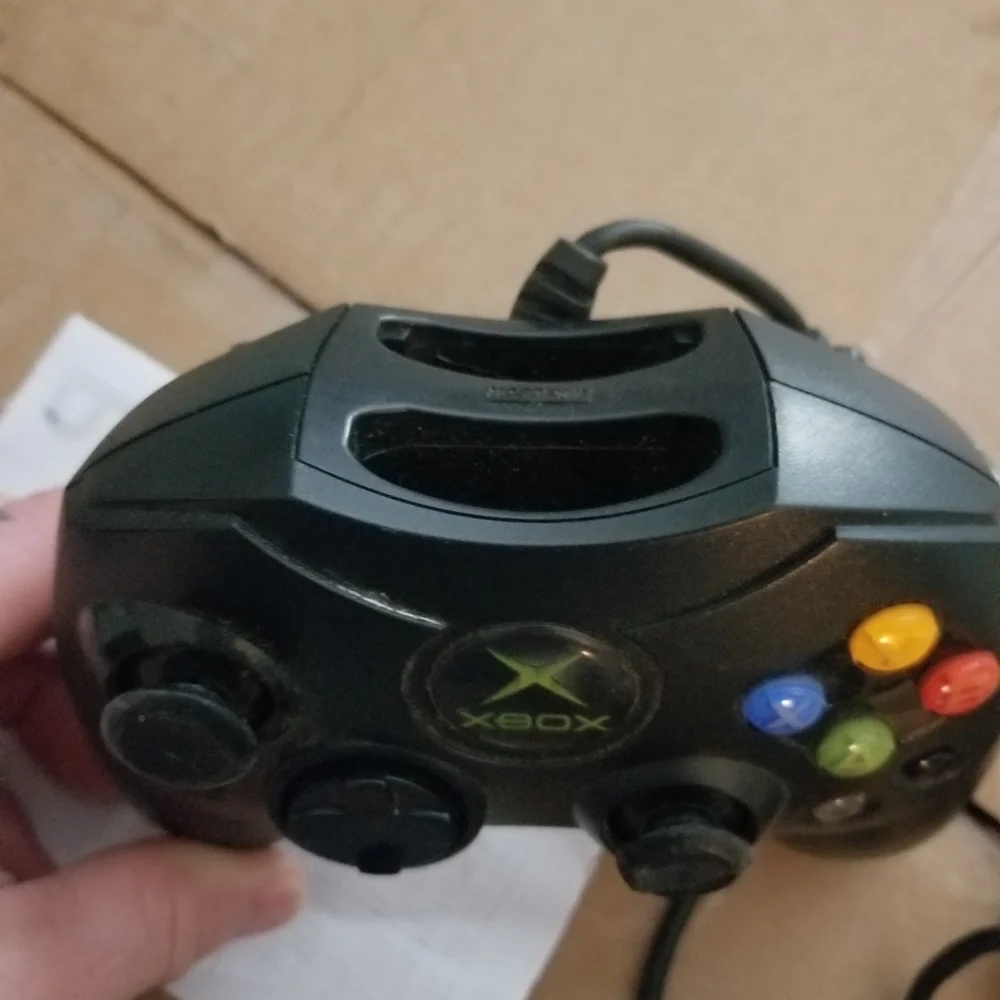 2 Controllers Wireless Xbox 360 & a wired Original X Box with Colored Buttons.